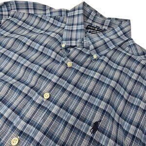 Ralph Lauren Blue Plaid Short Sleeve‎ Button-Down Shirt Classic Fit XL Cotton